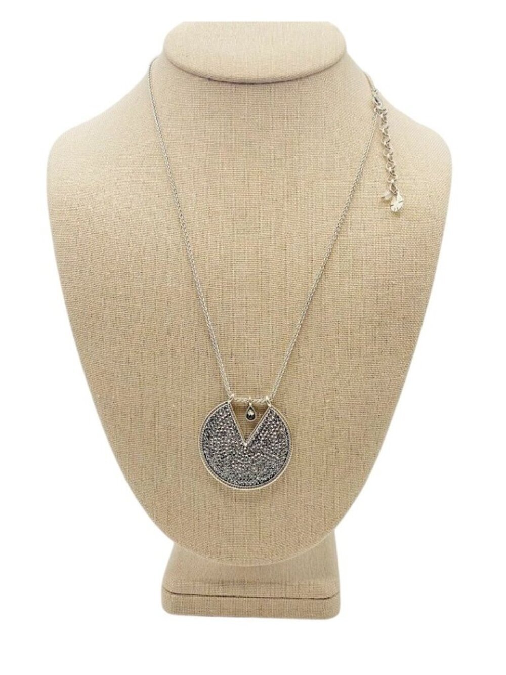 Lucky Brand Silver Tone Statement Disc Necklace 20” + 2” Extender Boho Modern